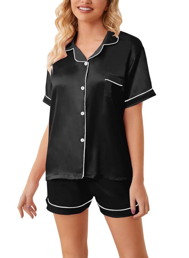 Schbbbta Kids Satin Pajamas, 2 Pcs Sleepwear Short Sleeve Silk Satain Summer Pajama Set for Teen Girls and Boys, Dark Black, 9-10 Years = Tag 150 - Image 5